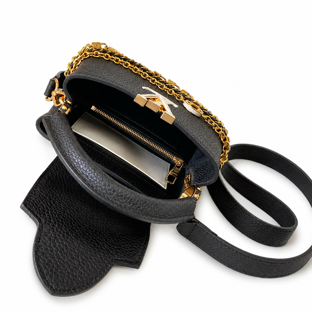 Louis Vuitton Capucines BB — Taurillon Leather in Noir with White-Gold LV Clasp & Triple Chain
