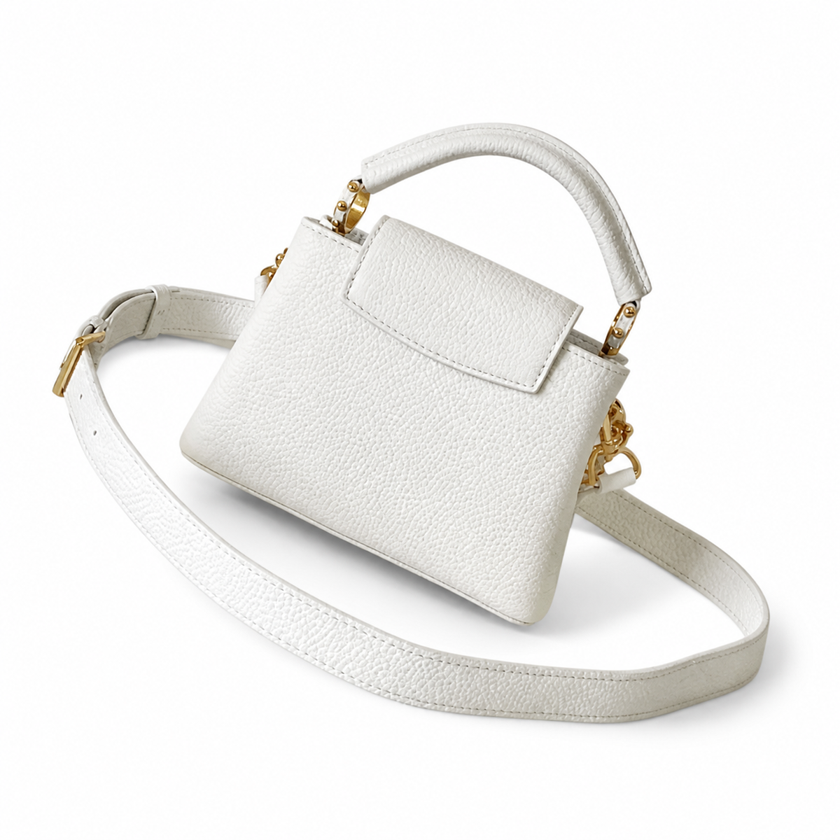 Louis Vuitton Capucines BB — Taurillon Leather in Blanc with Rose-Gold LV Clasp & Braided Chain