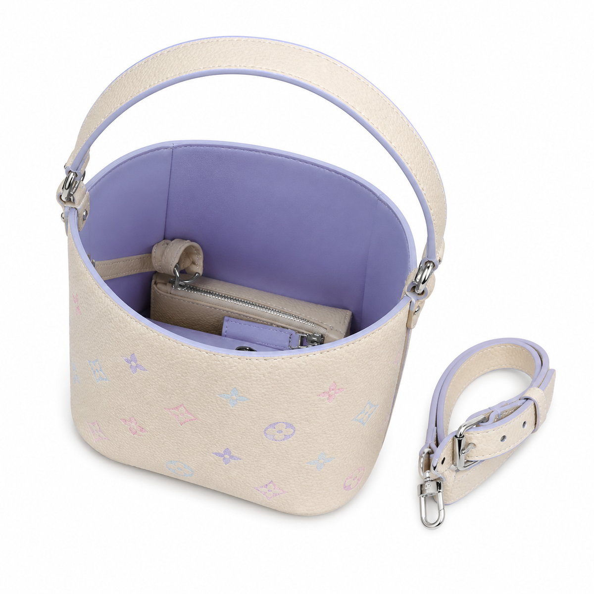 Louis Vuitton Petit Bucket — Monogram Watercolor in Crème & Lavender