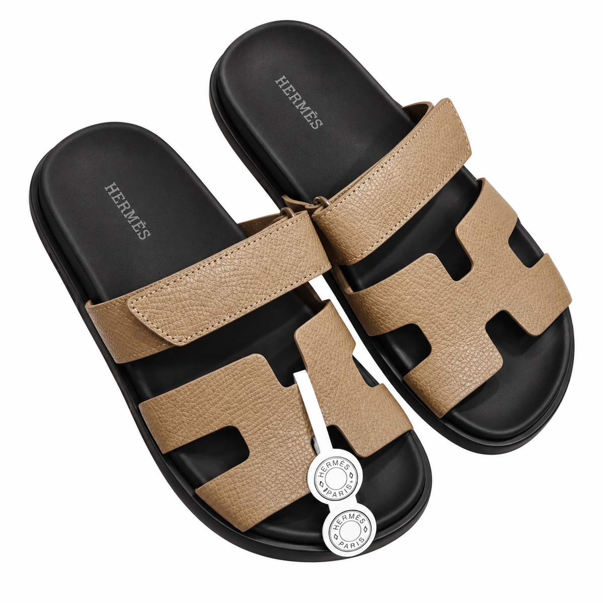 Hermès Sand Beige Grained Leather Slides
