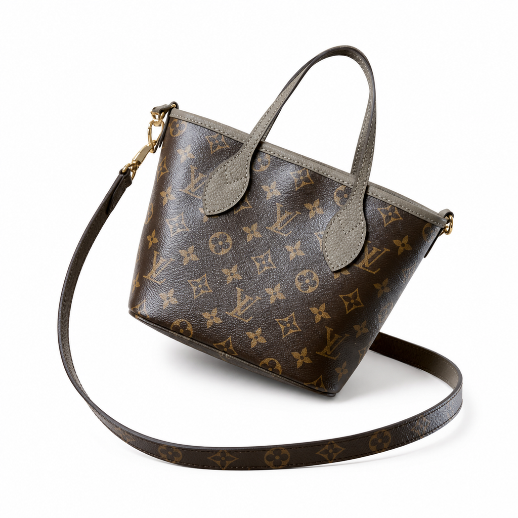 Louis Vuitton Monogram Crossbody — Dark Brown Leather Trim, Canvas Shoulder Strap & Full-Length Gold Zipper