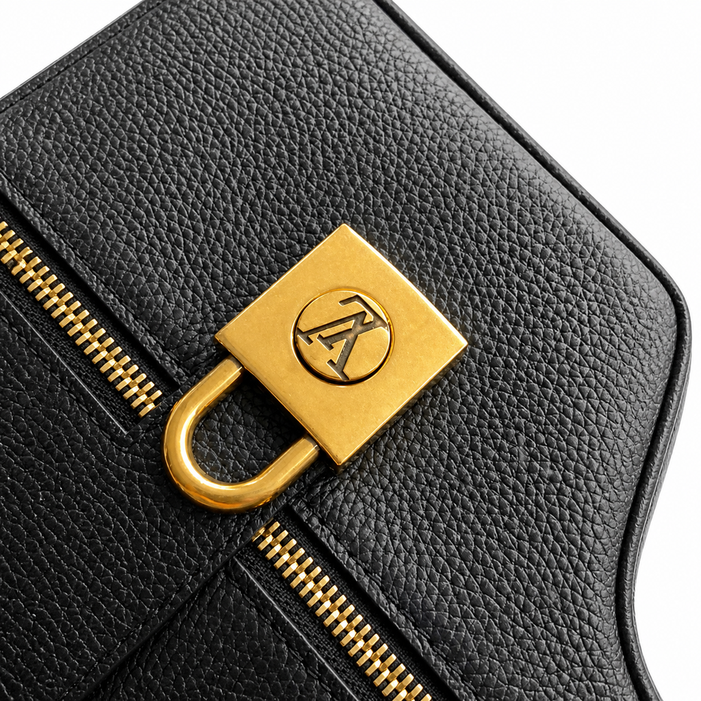 Louis Vuitton Oval Crossbody — Black Empreinte, Antique Gold Padlock & Zip