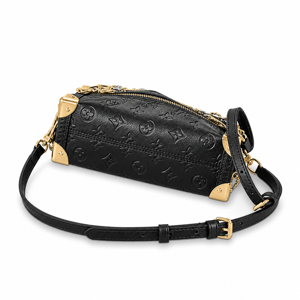 Louis Vuitton Side Trunk MM — Noir Empreinte, Quatrefoil Floral Chain, Black Top Handle & Dual Push-Lock