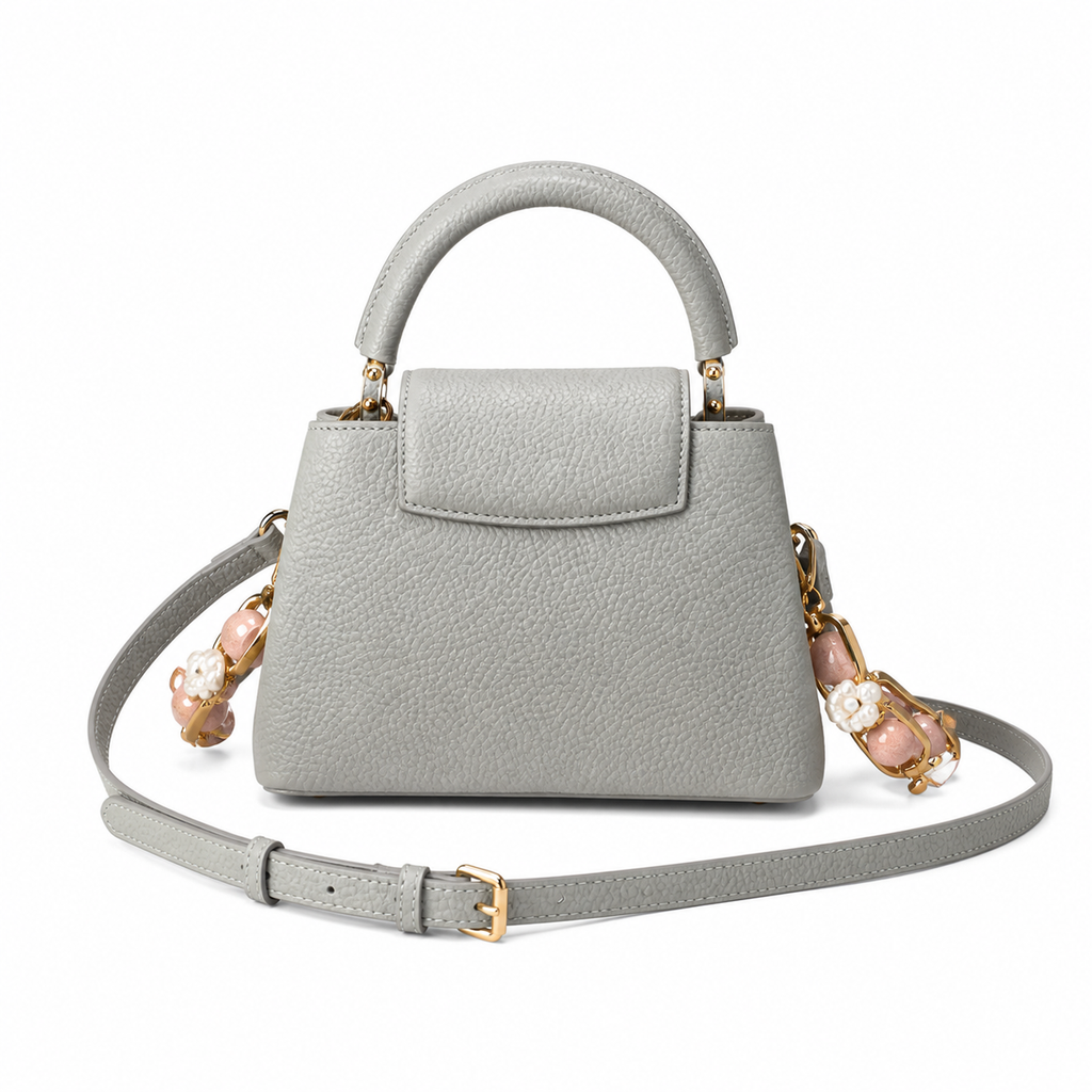 Louis Vuitton Capucines Mini — Taurillon Leather in Perle with Pearl Flower Chain & Pink Leather Weave