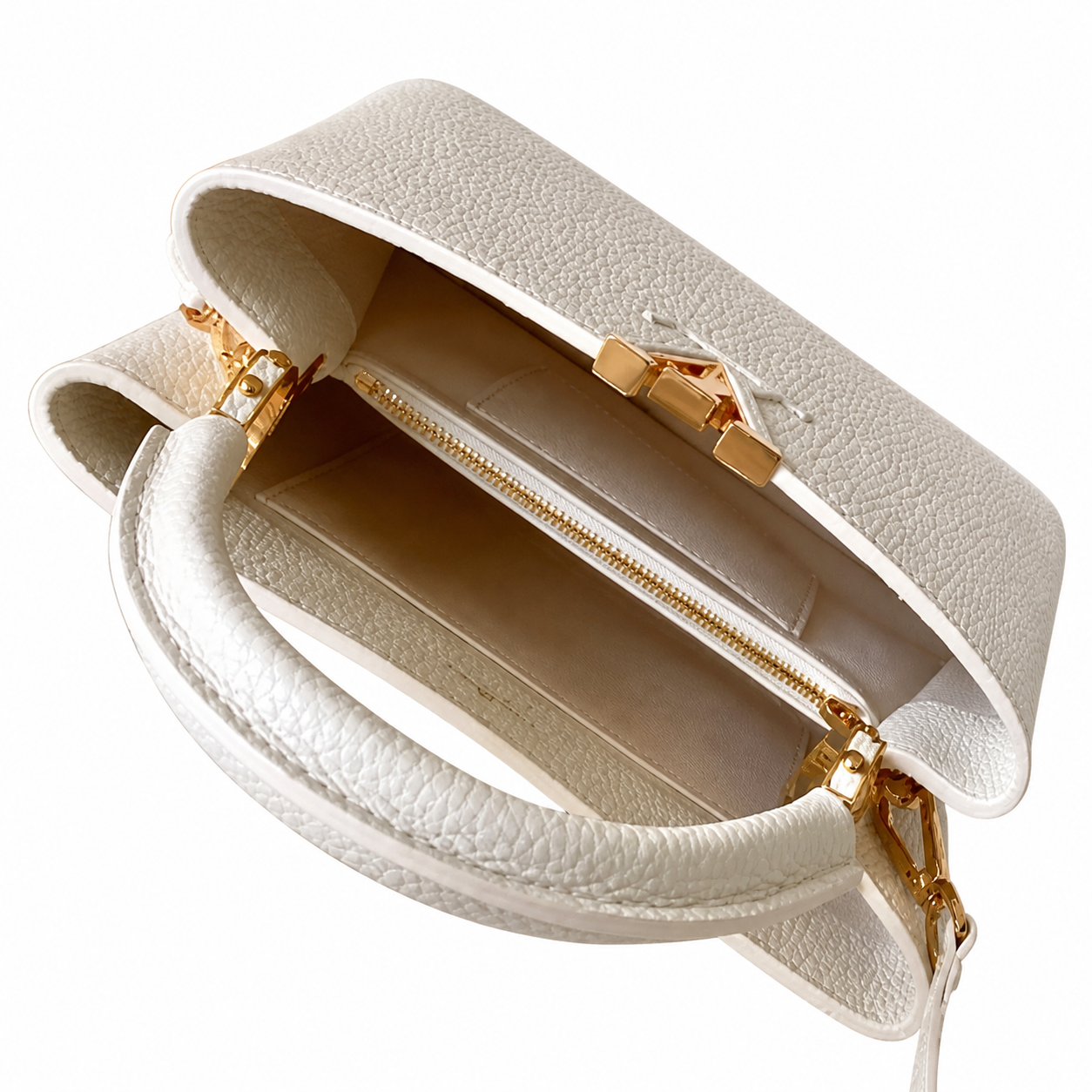 Louis Vuitton Capucines Mini — White Taurillon, Gold LV Clasp & Dome Feet