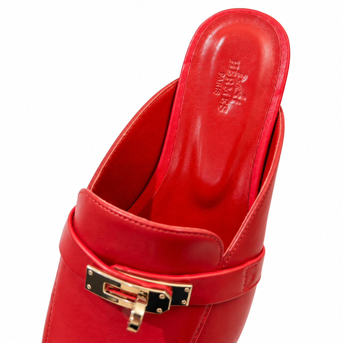 Hermès Red Mules with Gold-Tone Hardware