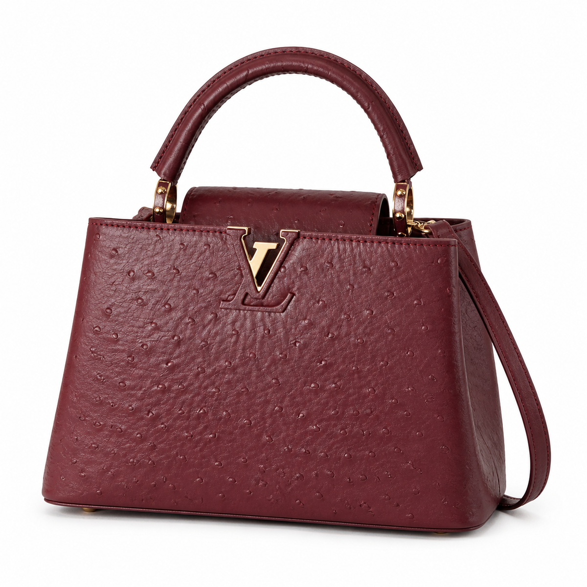 Louis Vuitton Capucines BB — Autruche Ostrich Leather in Bordeaux with Gold Hardware
