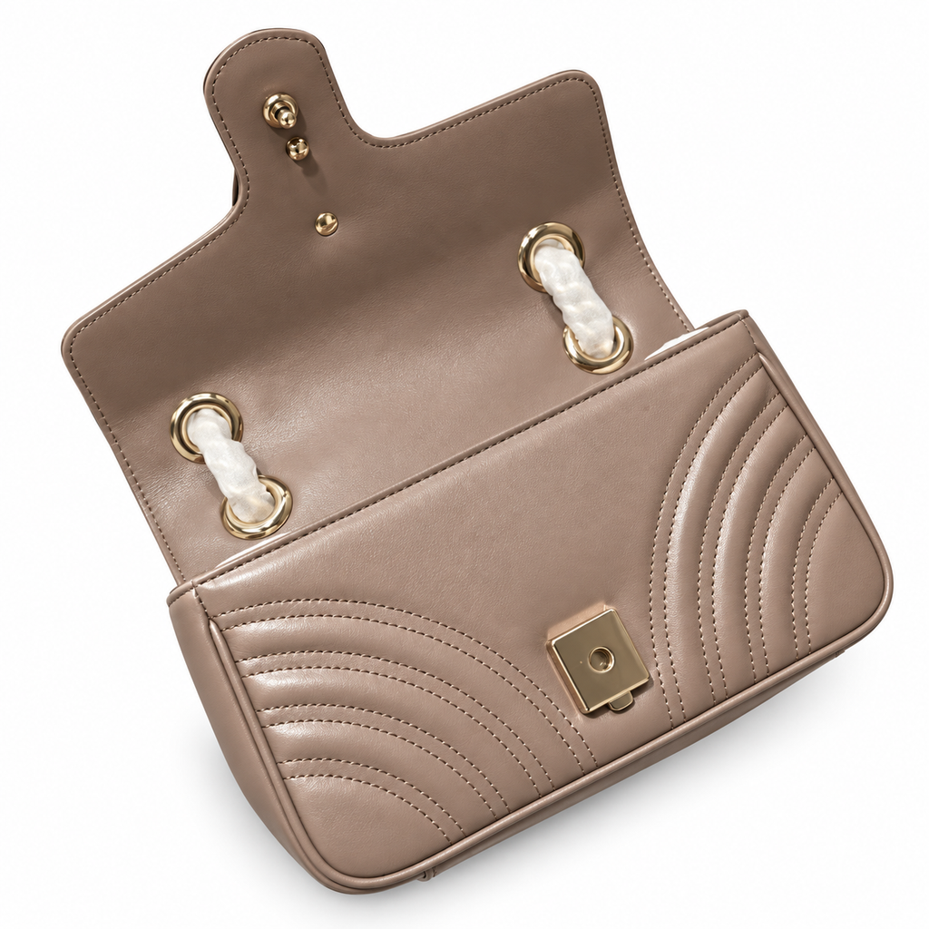 Gucci GG Marmont Mini Flap Bag in Dusty Taupe Matelassé