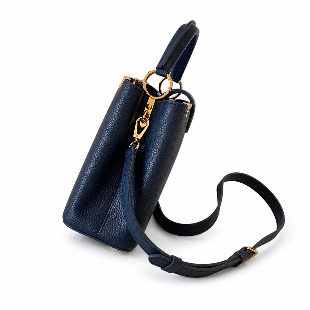 Louis Vuitton Capucines BB — Navy Taurillon, Floral Split LV Clasp & Petal Studs