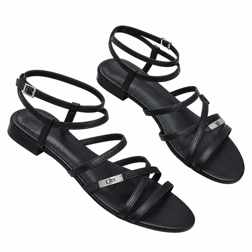 Hermès Black Strappy Flat Ankle-Strap Sandals
