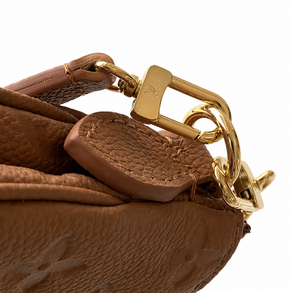 Louis Vuitton Milla MM — Caramel Miel Empreinte, Gold Chain & Adjustable Leather Strap