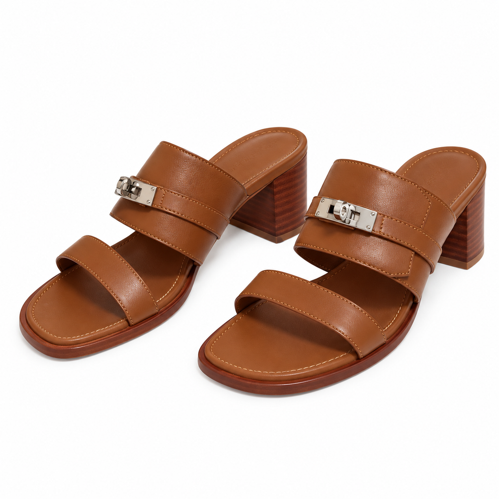 Hermès Brown Block-Heel Sandals | Silver Lock