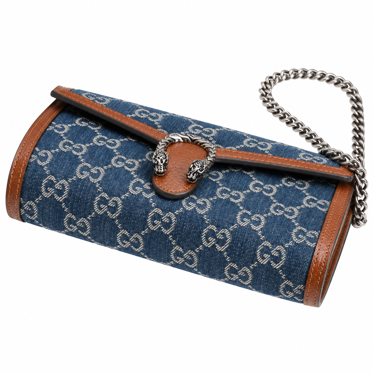 Gucci Dionysus Small Shoulder Bag in GG Denim Canvas with Cognac Trim