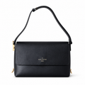 Louis Vuitton Flap Shoulder Bag — Black Smooth Calfskin, Side Padlock & Embossed Signature