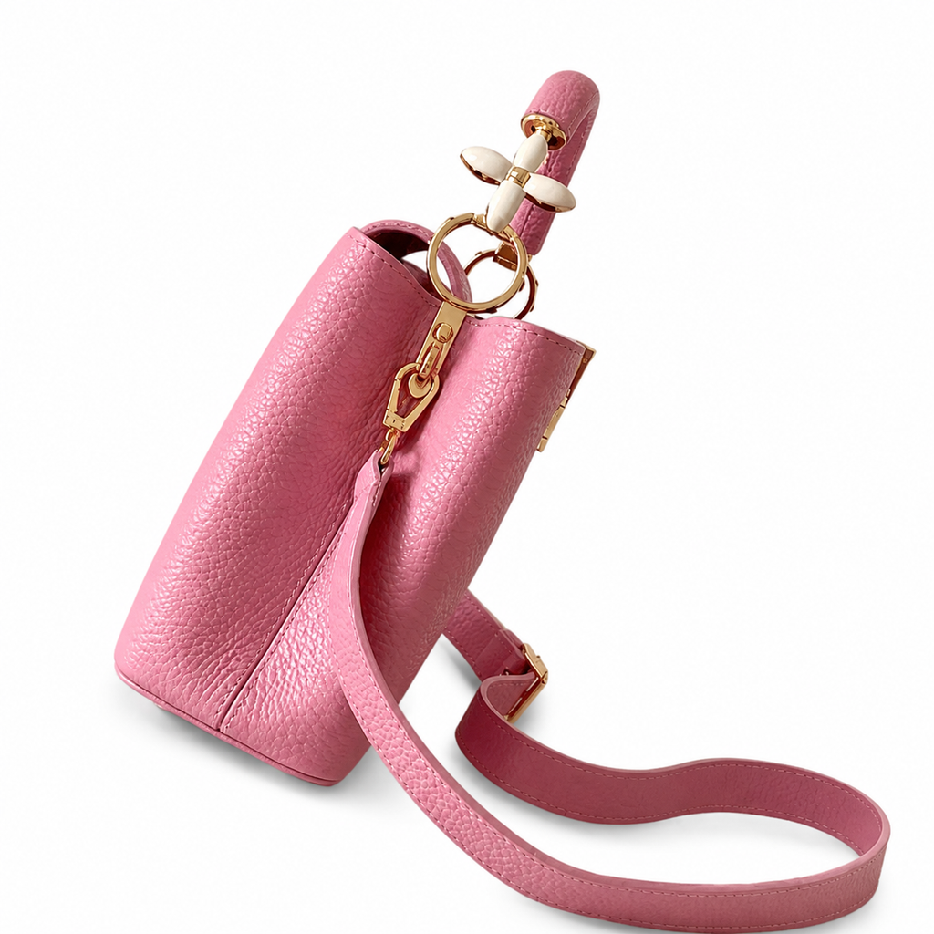 Louis Vuitton Capucines BB — Taurillon Leather in Rose Lilas with Gold LV Clasp & Chain Handle