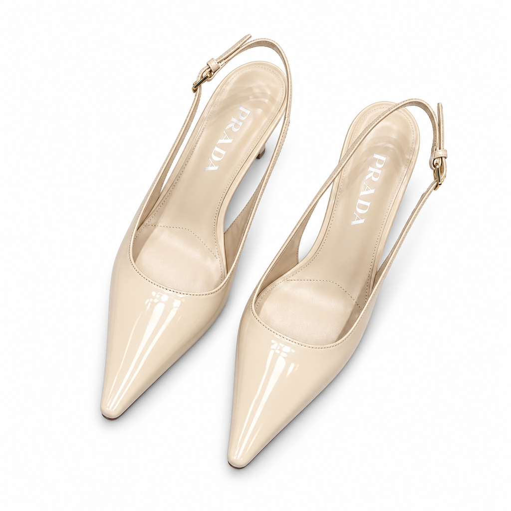 Prada Beige Pointed-Toe Buckled Slingback Pumps