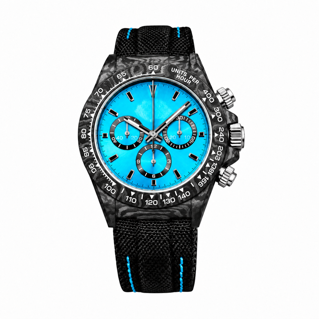 Rolex Turquoise Dial Watch with Black Woven Strap