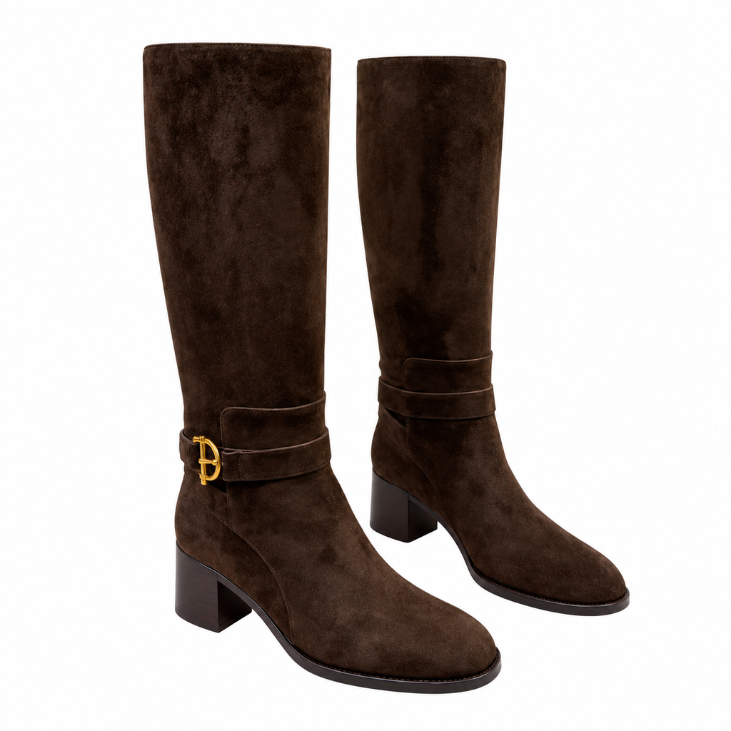 Hermès Dark Brown Buckle Knee-High Boots