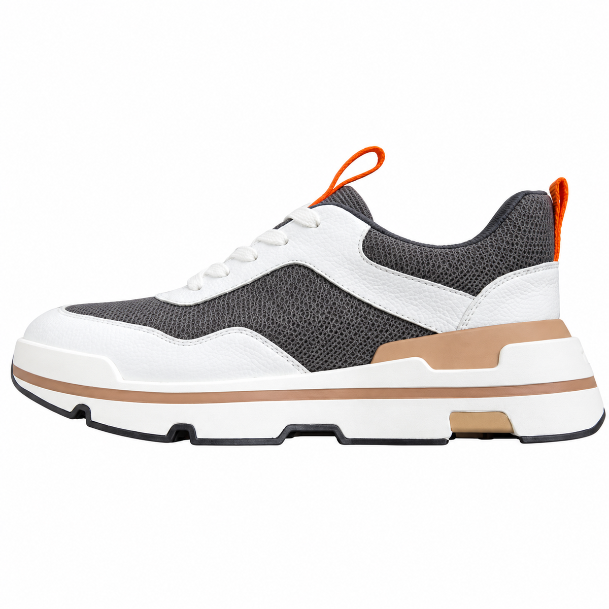 Hermès Gray & White Sneakers with Orange Tabs