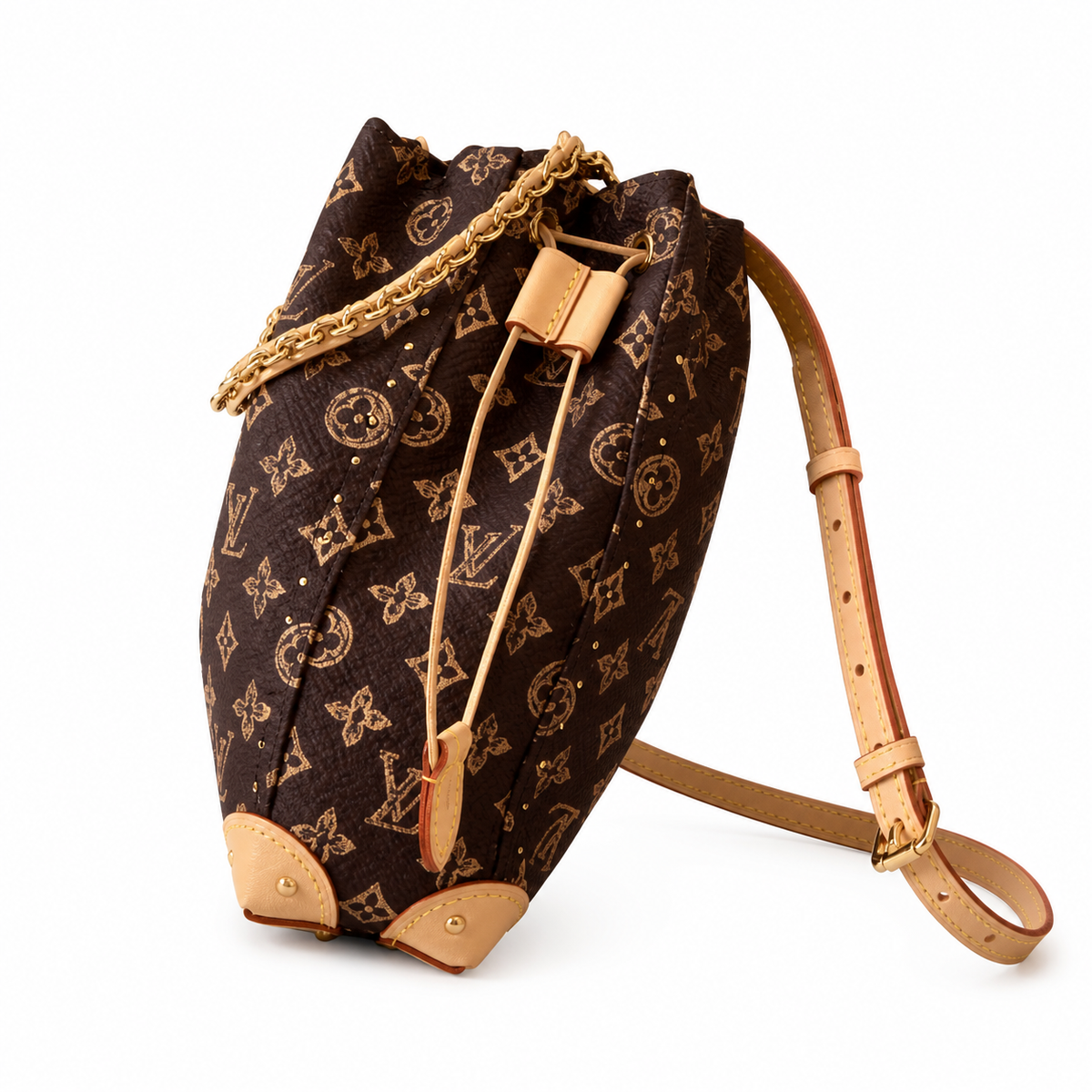 Louis Vuitton Noé BB — Monogram Idylle, Vachetta Braided Chain Handle, LV Horseshoe Clasp & Grey Interior