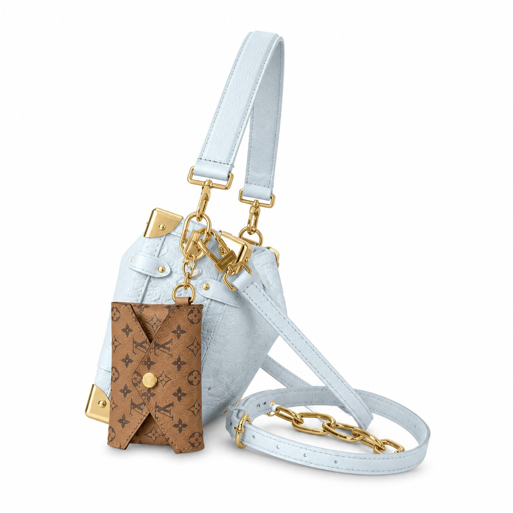 Louis Vuitton Petite Malle Souple — Bleu Glacier Empreinte, Gold Corner Guards, Dual Push-Lock & Top Handle