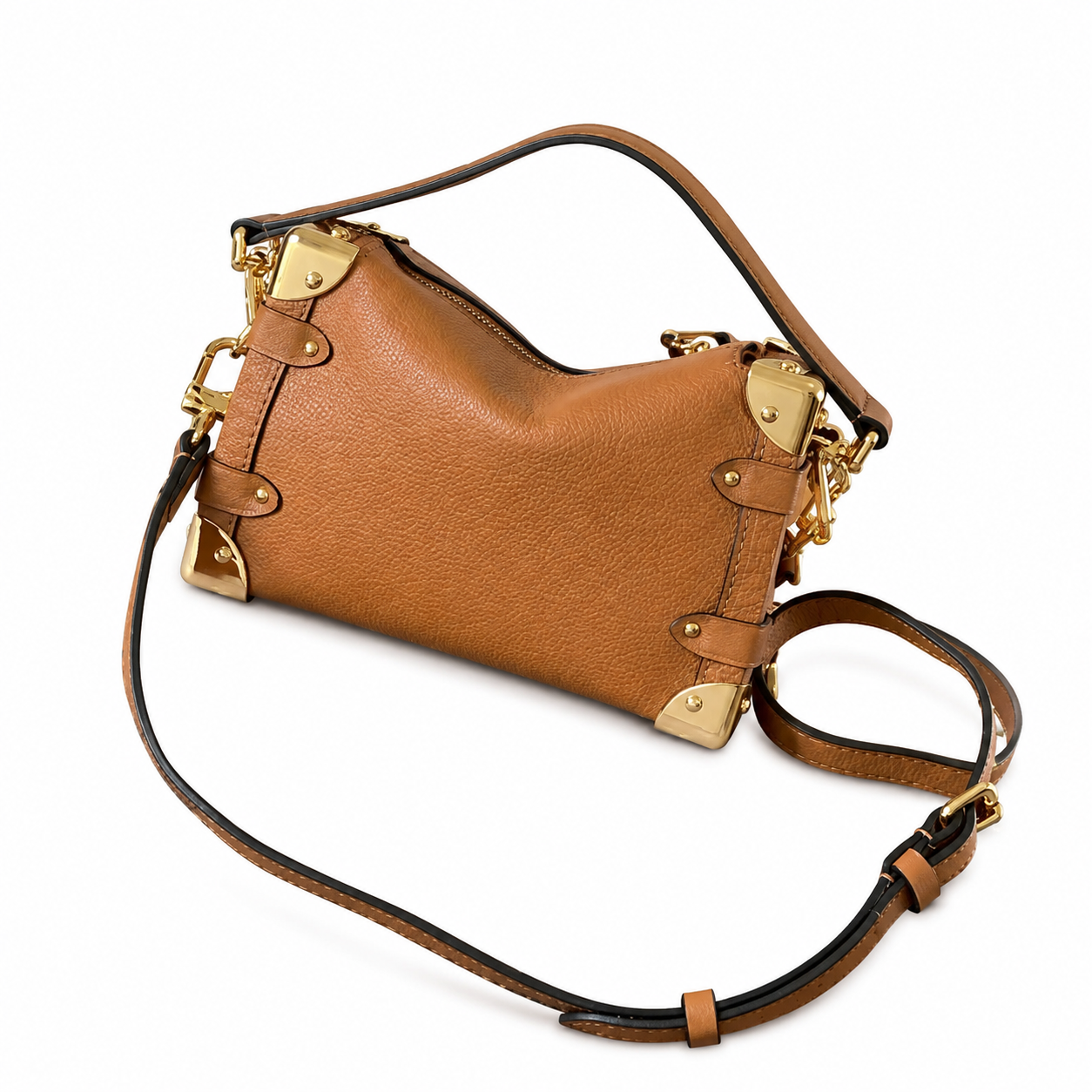 Louis Vuitton Petite Malle Souple — Cognac Taurillon, Gold Front Lock & Chain Strap