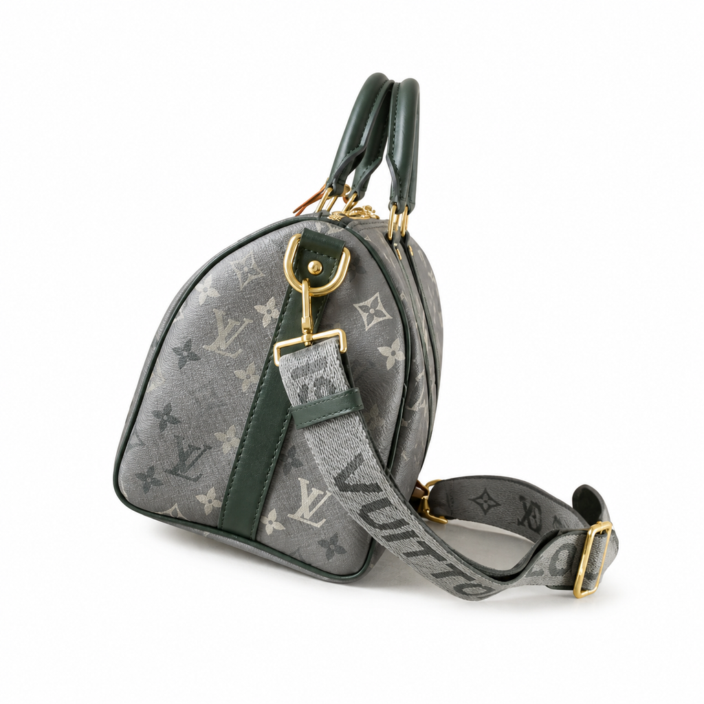 Louis Vuitton Speedy Bandoulière 30 — Monogram Titanium with Forest Green Leather & Jacquard Strap