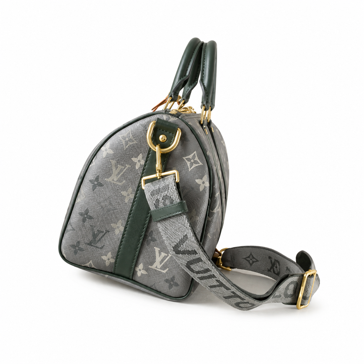 Louis Vuitton Speedy Bandoulière 30 — Monogram Titanium with Forest Green Leather & Jacquard Strap