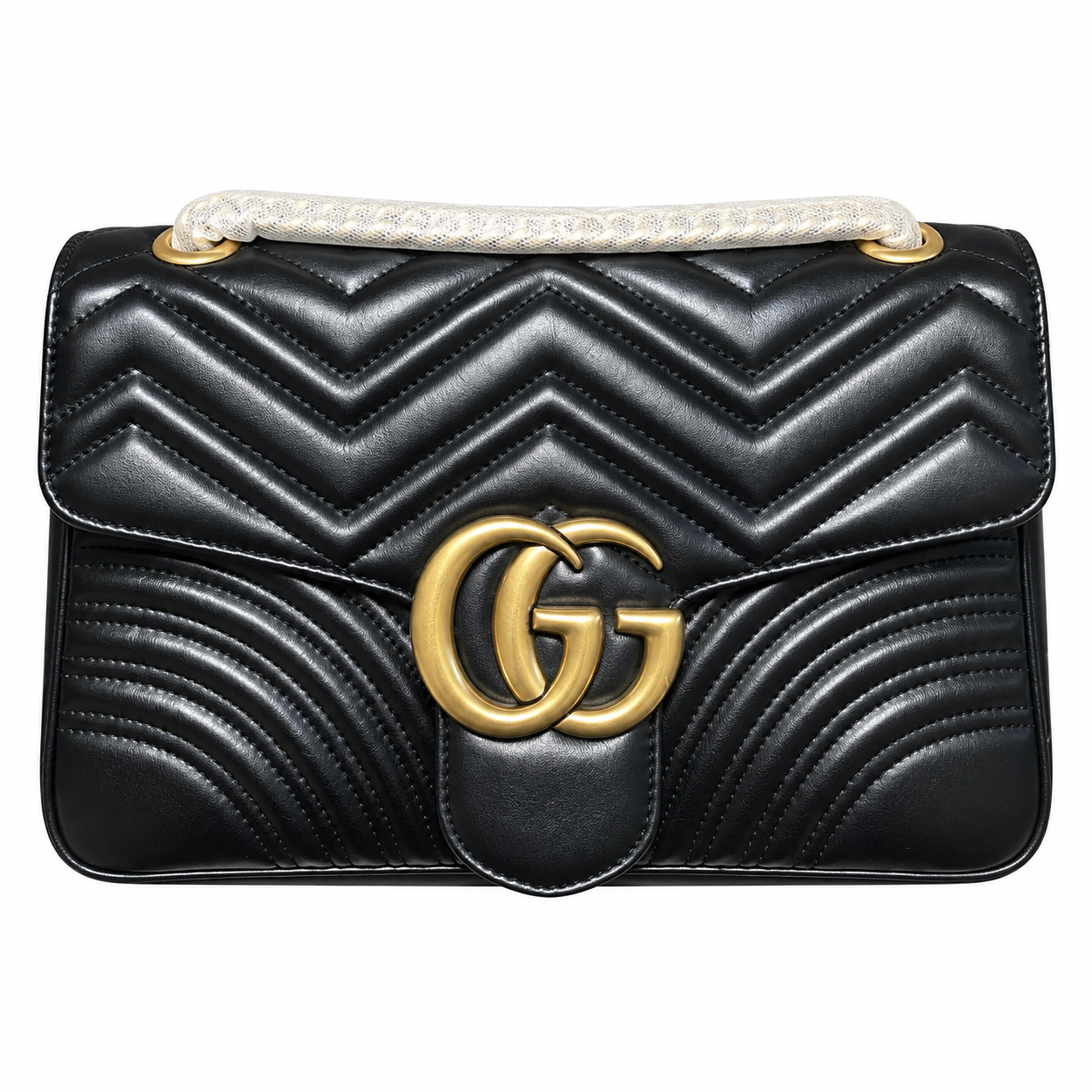 Gucci GG Marmont Large Flap Bag in Black Matelassé with Braided Handle
