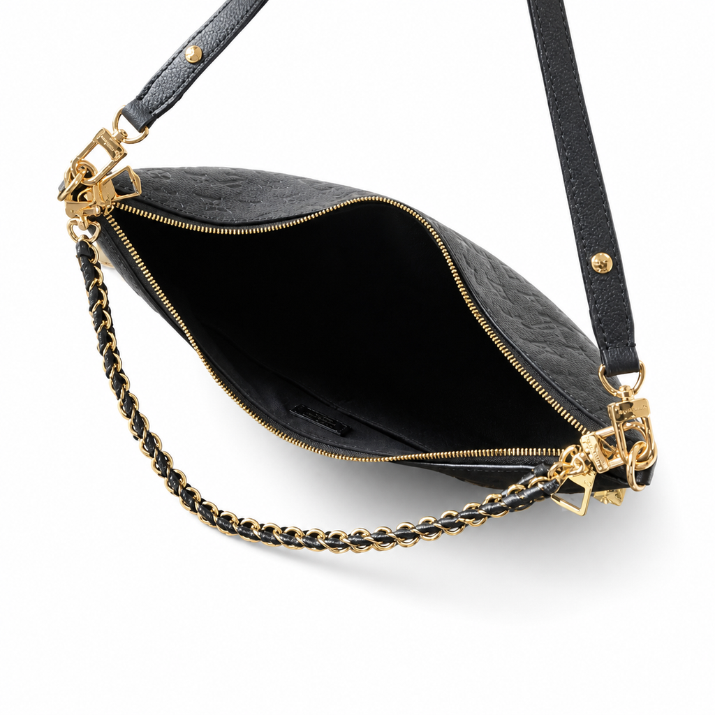 Louis Vuitton Boulogne — Noir Monogram Empreinte, Gold Chain & Bow Zip Pull