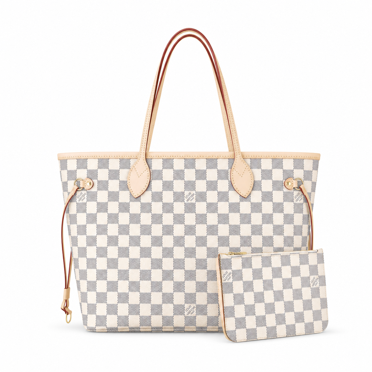 Louis Vuitton Neverfull MM — Damier Azur, Red Side Trim & Pochette