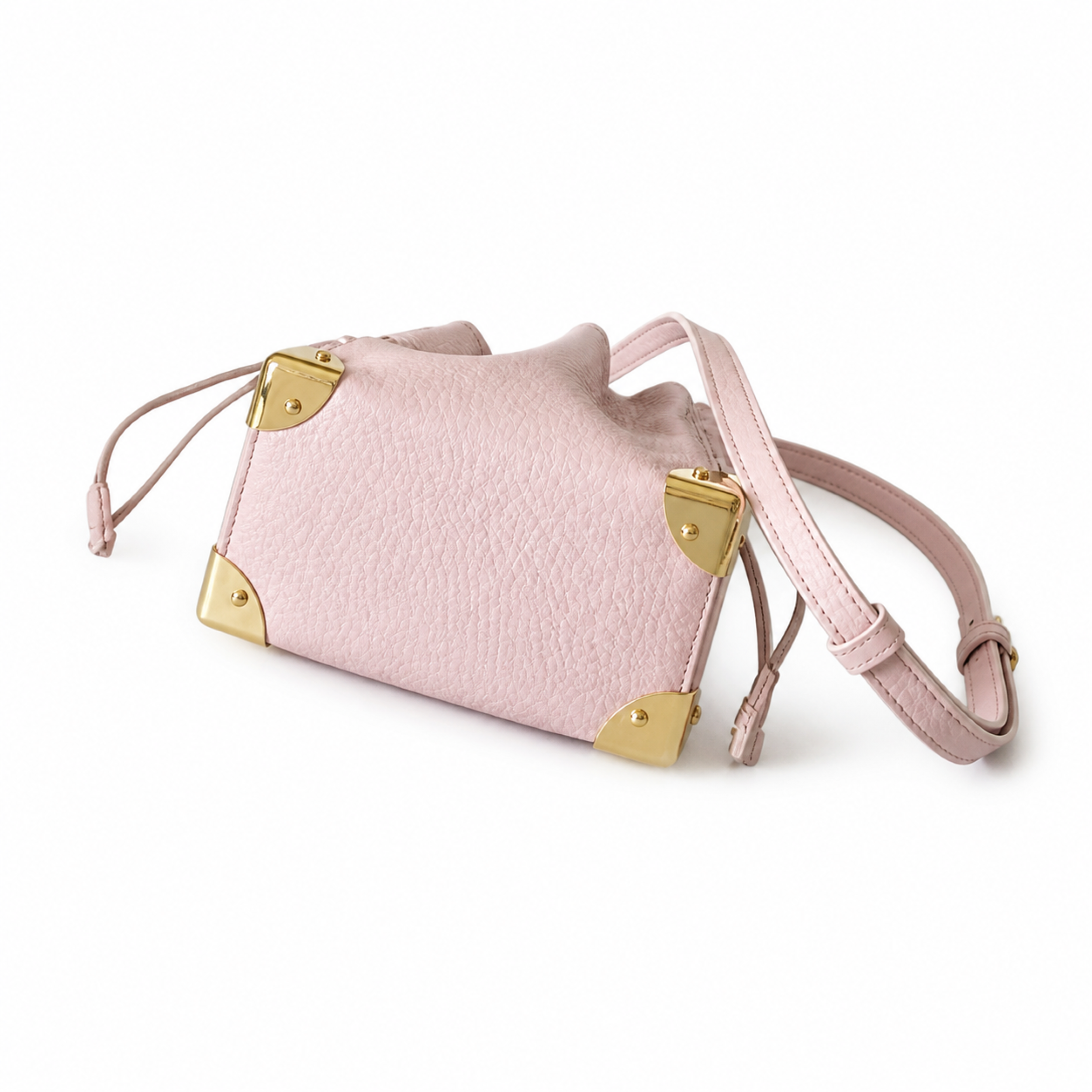 Louis Vuitton Nano Noé — Rose Ballerine Empreinte, All-Over Gold Studs, LV D-Ring Drawstring & Pink Interior