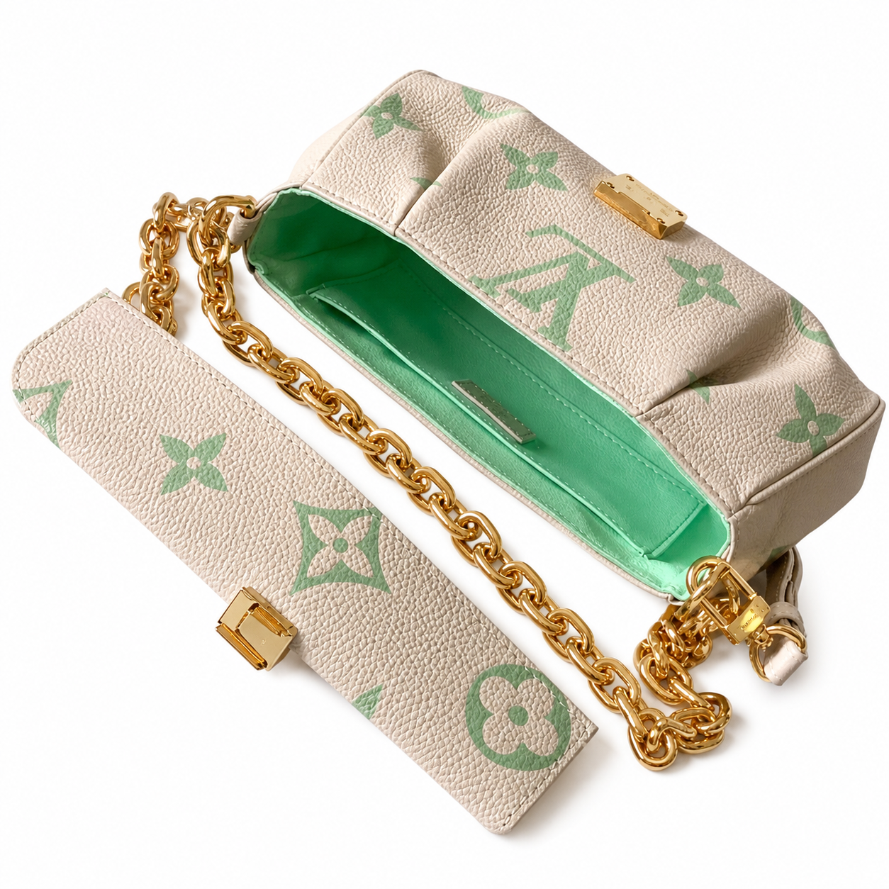 Louis Vuitton Wallet on Chain Ivy — Monogram Empreinte in Crème & Mint