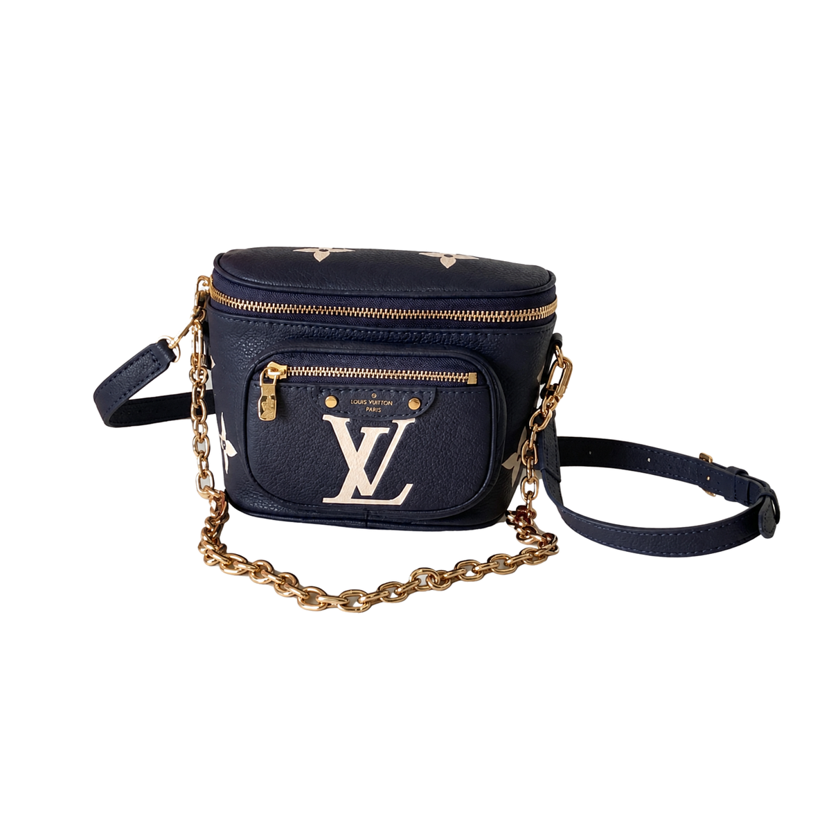 Louis Vuitton Vanity PM — Marine Bicolor Giant Empreinte, 360° Gold Zip & Dual Strap System