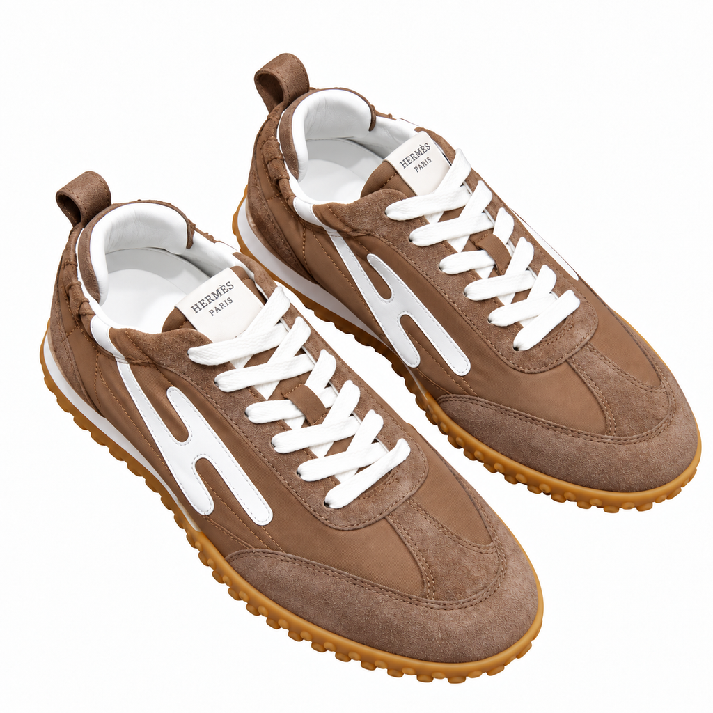 Hermès Brown Paneled Sneakers with White Trim