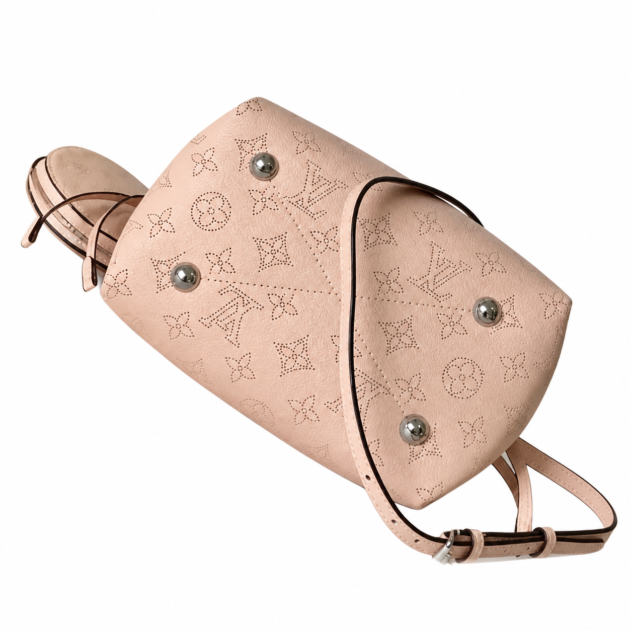 Louis Vuitton Mahina Mini Bucket — Rose Ballerine Perforated, Braided Chain Handle & Round Coin Purse Set