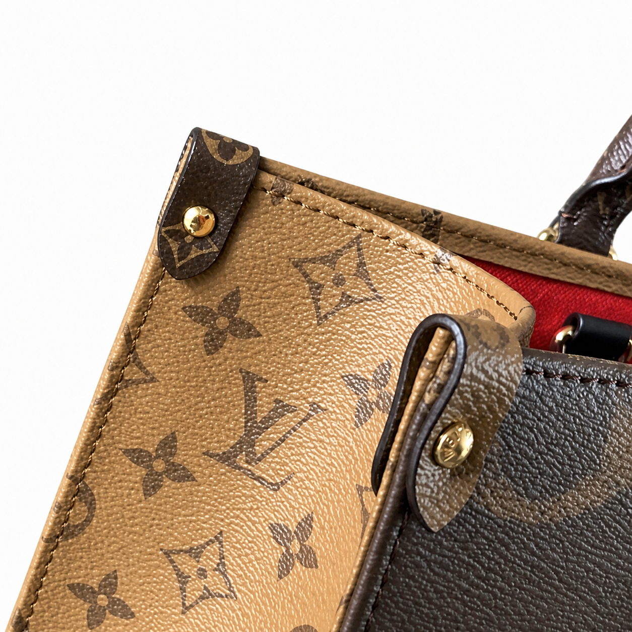 Louis Vuitton Structured Tote — Monogram Canvas, Black Leather Straps & Red Interior