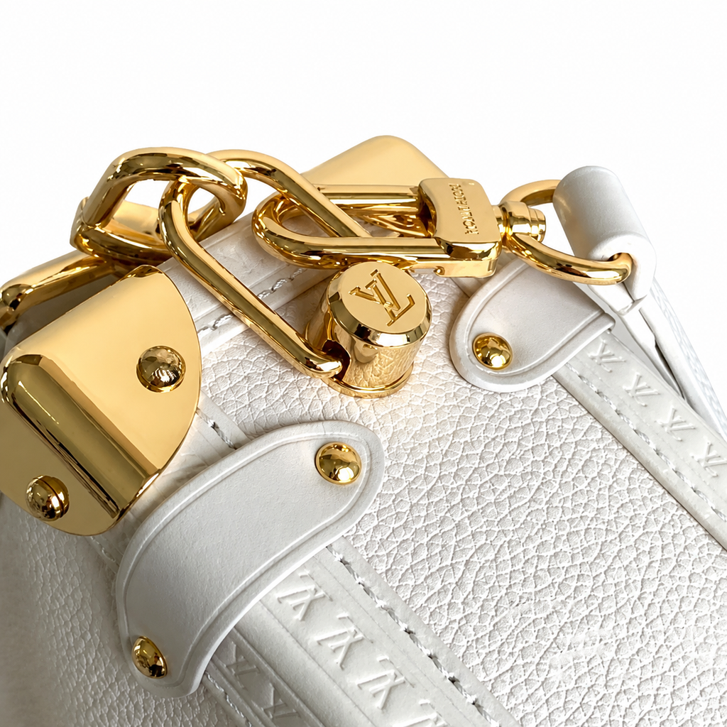 Louis Vuitton Petite Malle Souple — Blanc Empreinte, Gold Corner Fittings & Leather Strap