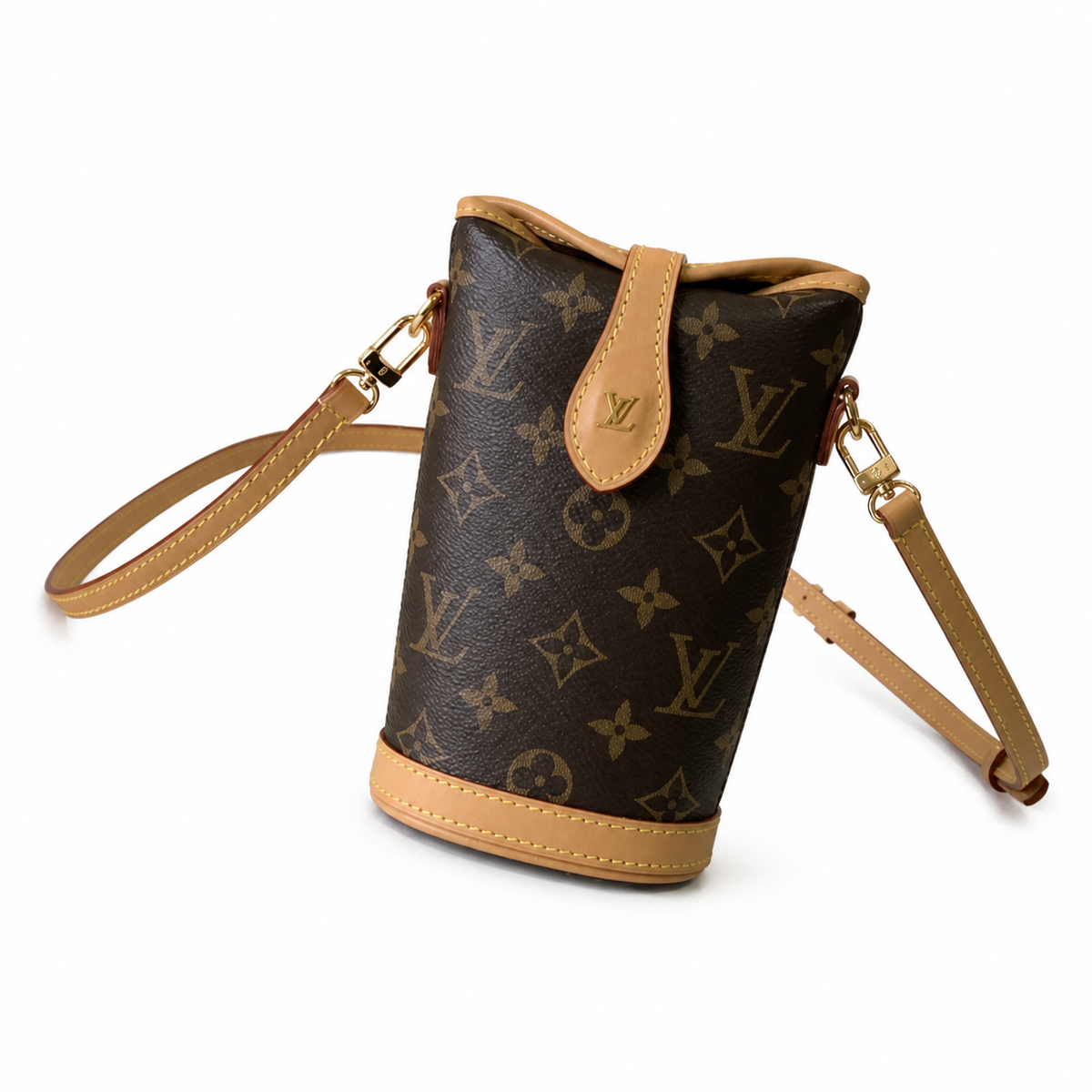 Louis Vuitton Mini Cylinder — Monogram Canvas, Vachetta Top Flap & Gold Clasp