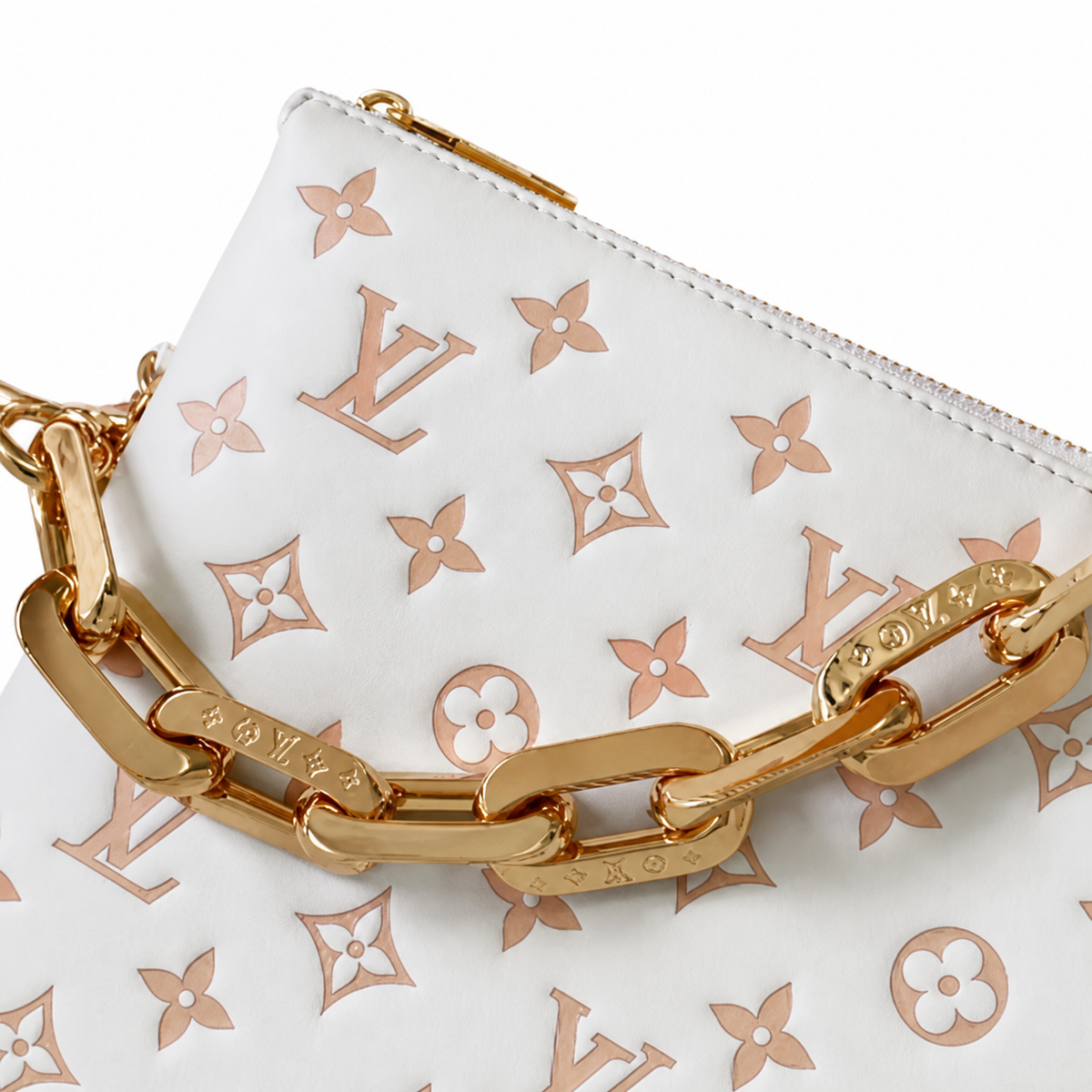 Louis Vuitton Coussin PM — Monogram Embossed Lambskin in White & Rose