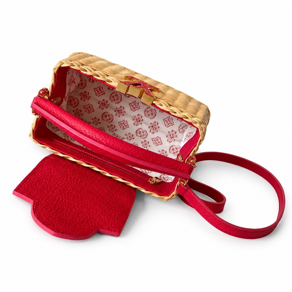 Louis Vuitton Capucines Mini — Hand-Woven Raffia & Raspberry Red