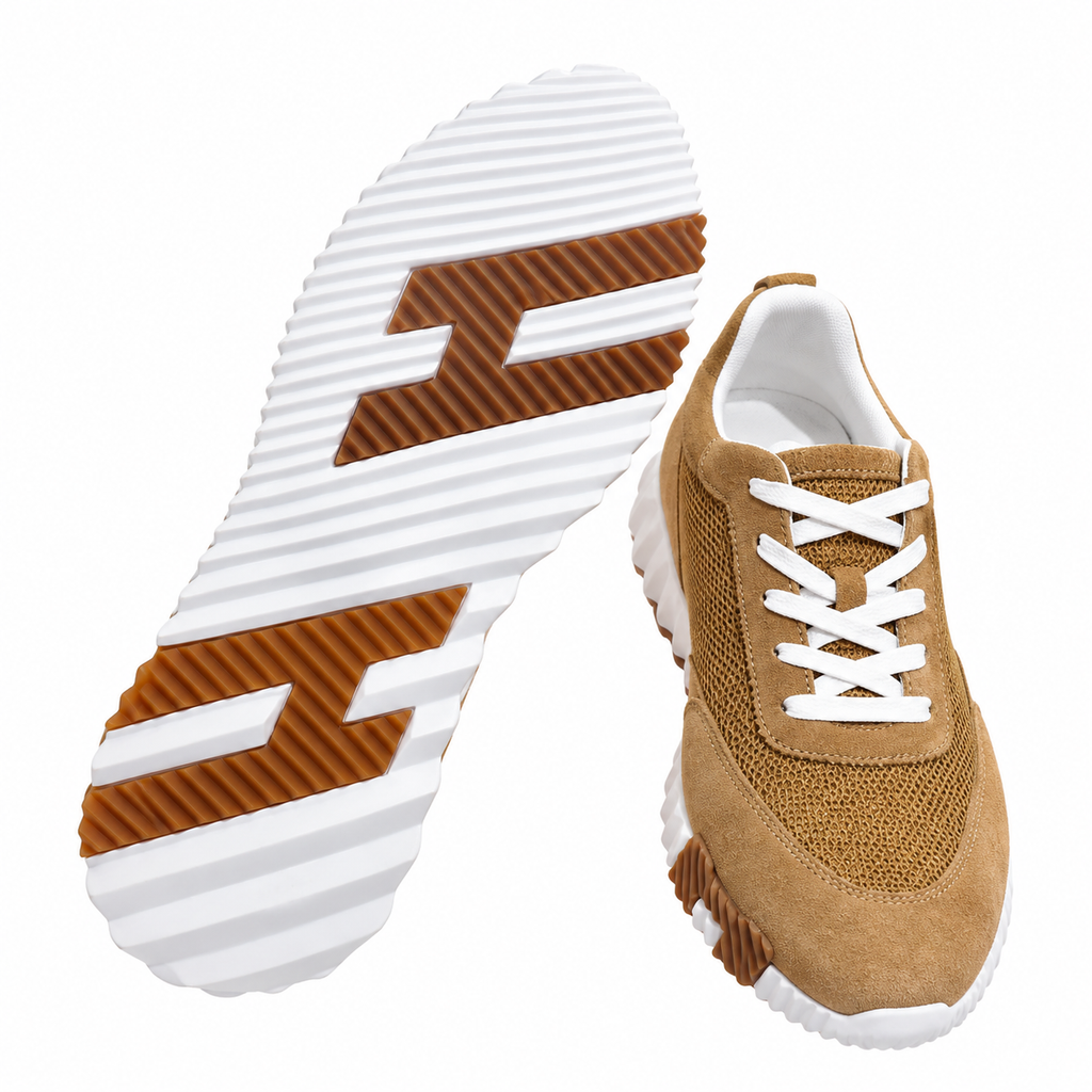 Hermès Honey Tan Mesh Lace-Up Casual Sneakers