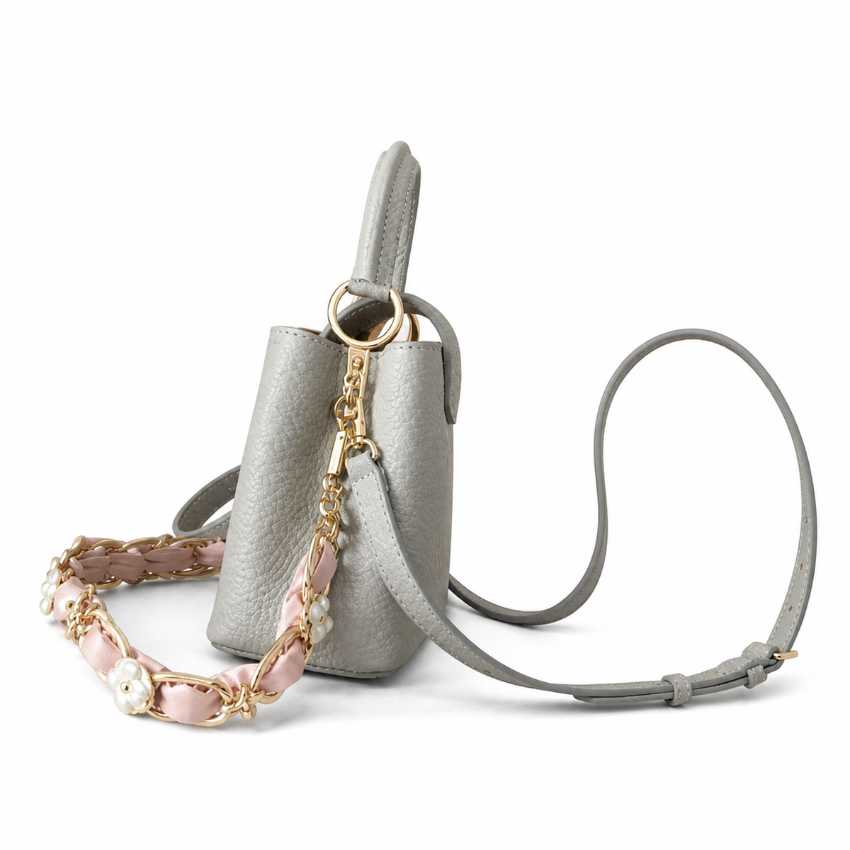 Louis Vuitton Capucines Mini — Taurillon Leather in Perle with Pearl Flower Chain & Pink Leather Weave