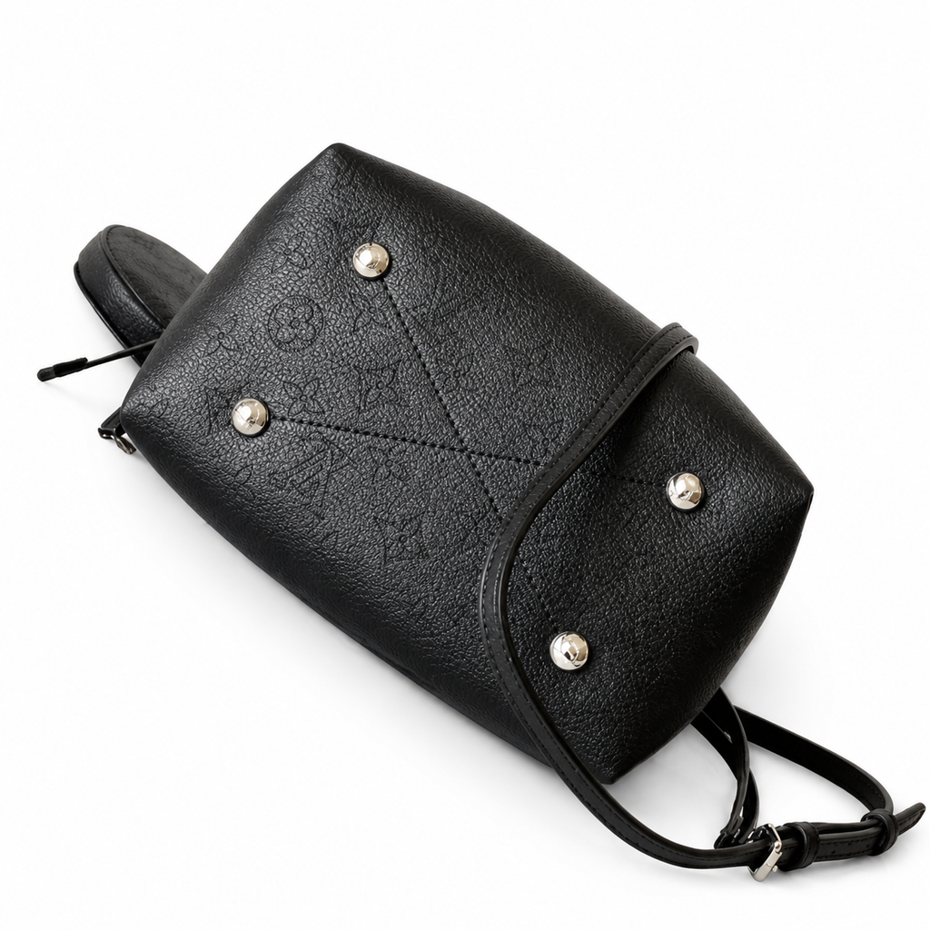 Louis Vuitton Mahina Mini Bucket — Noir Black Perforated Calfskin, Silver Chain & Tonal Drawstring