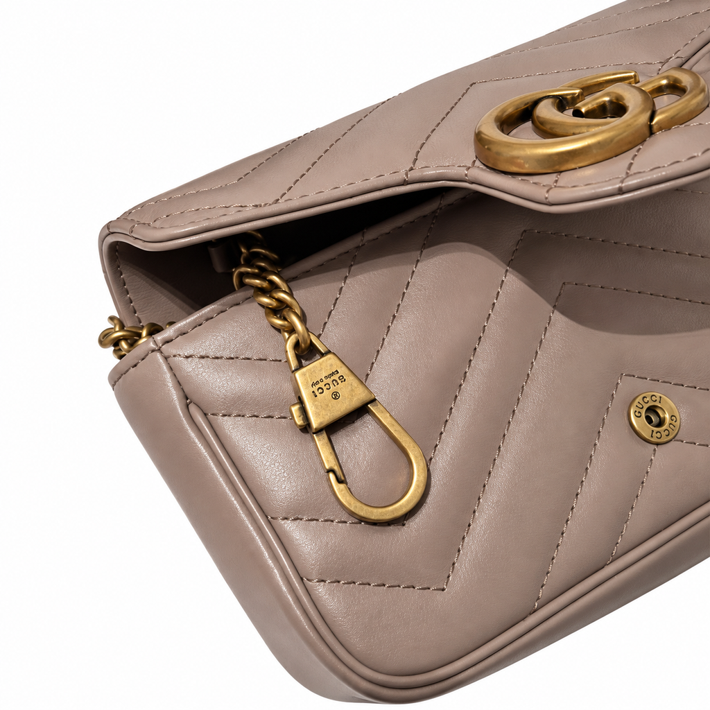 Gucci GG Marmont Super Mini Bag in Taupe Matelassé