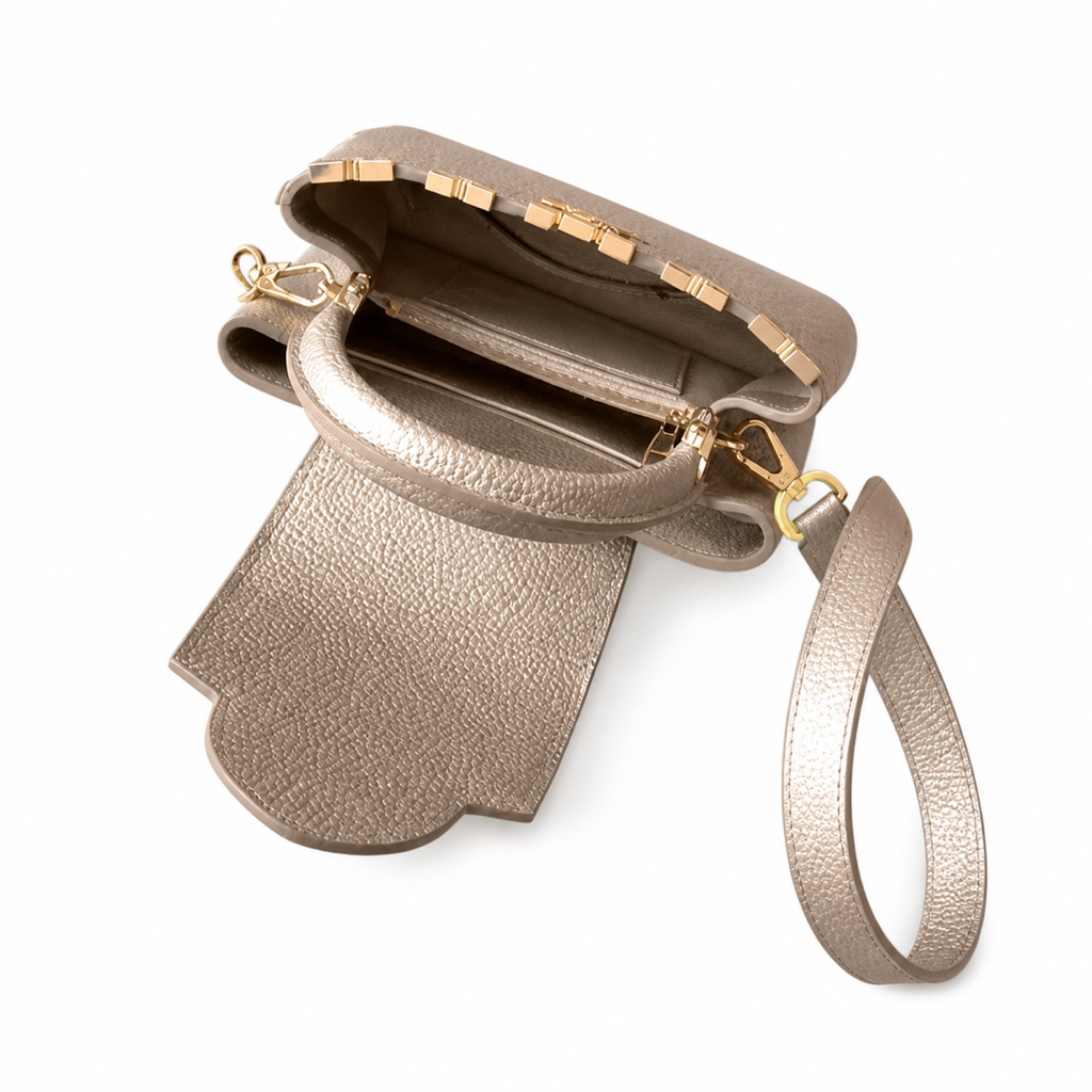 Louis Vuitton Capucines BB — Champagne Gold Taurillon, Mother-of-Pearl LV Clasp & Floral Corners