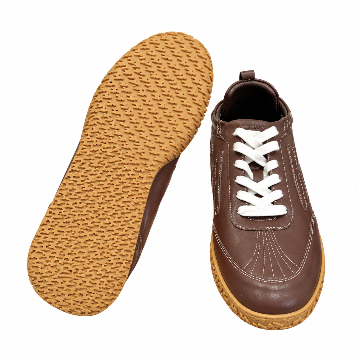 Hermès Brown Contrast-Stitch Lace-Up Sneakers