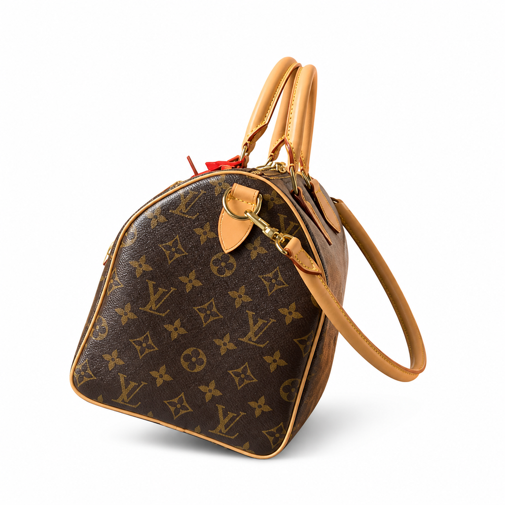 Louis Vuitton Speedy Bandoulière 30 — Monogram Canvas, Vachetta Handles & Red Luggage Tag