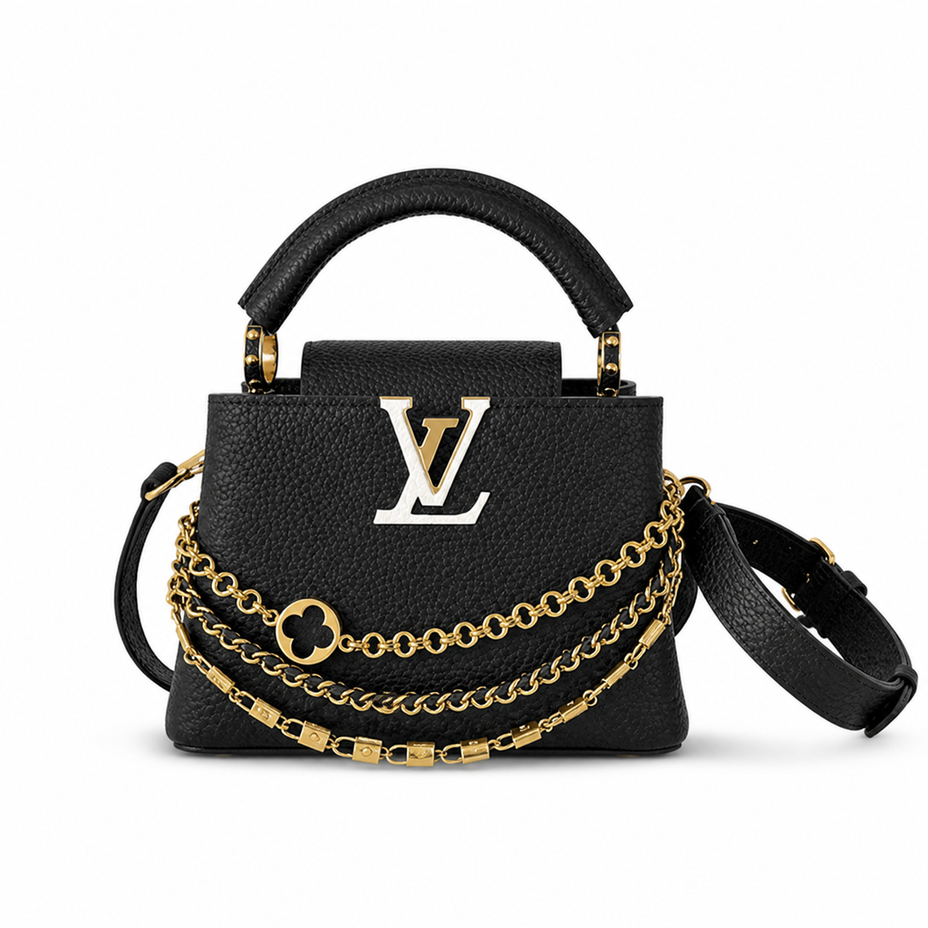 Louis Vuitton Capucines BB — Taurillon Leather in Noir with White-Gold LV Clasp & Triple Chain