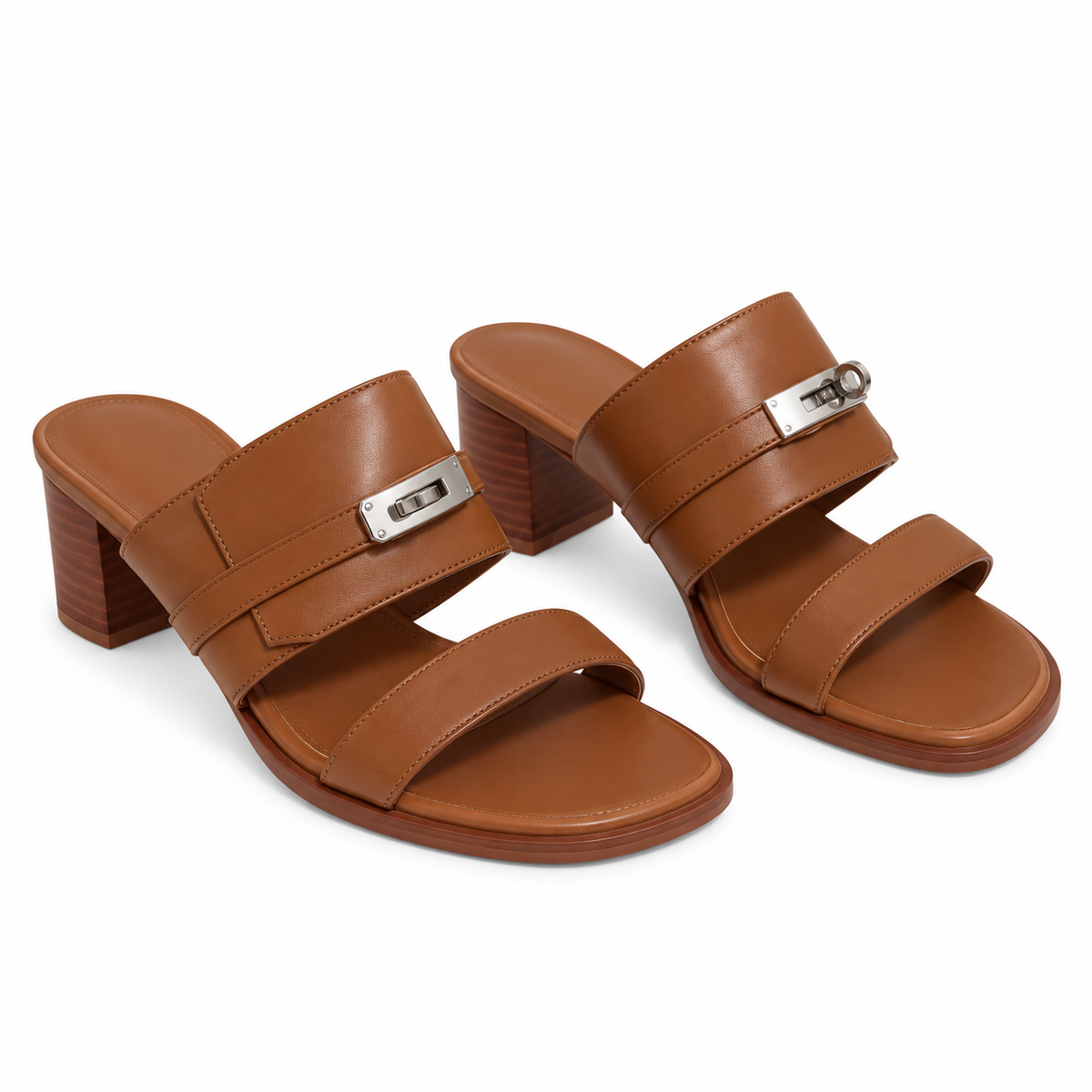 Hermès Brown Block-Heel Sandals | Silver Lock